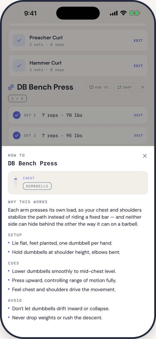 EVAD's exercise how-to sheet, showing why this works plus setup, cues and what to avoid